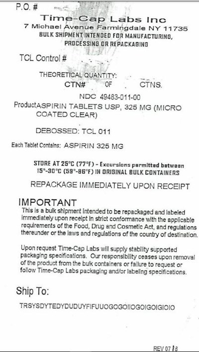 11R-TCL-Aspirin 325 mg-bulk label.jpg 11R TCL Aspirin 325 mg bulk label